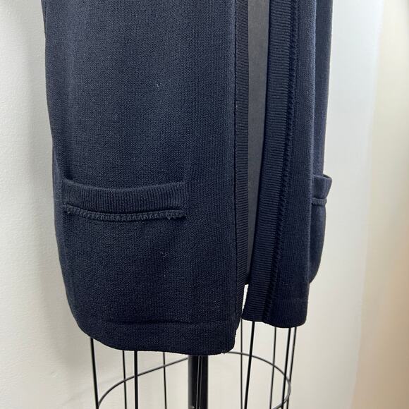 St John Basics Black Santana Wool Knit Open Front Duster Cardigan Large L FLAW - Picture 3 of 12